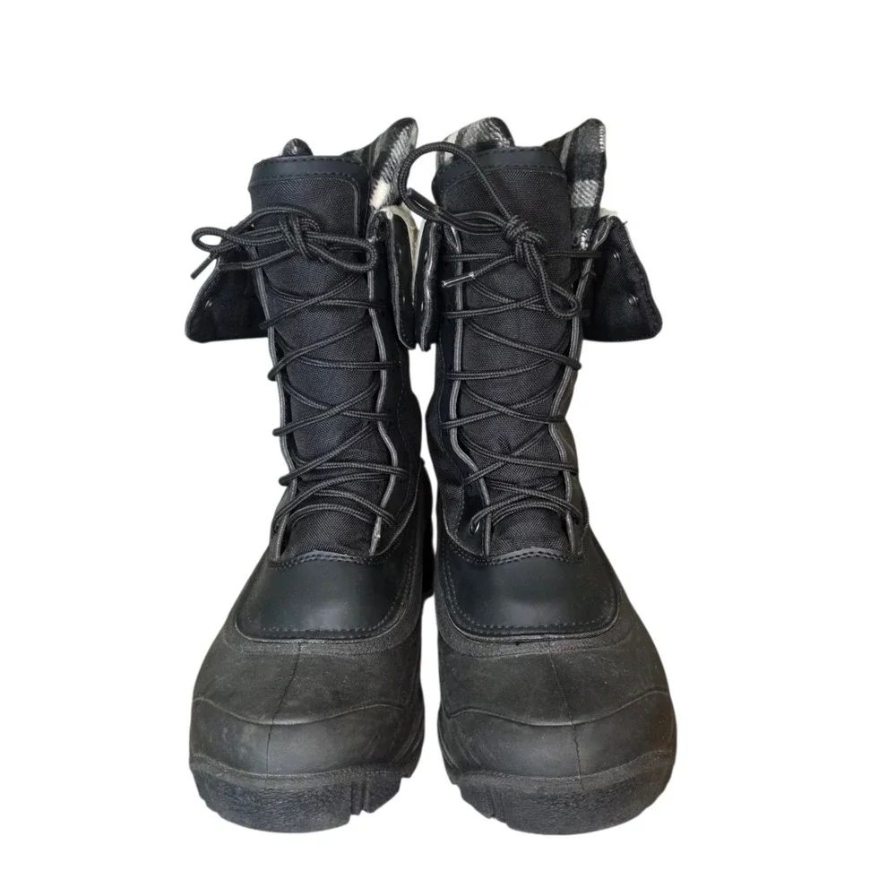 Kamik Womens 10 Black Plaid Flannel Lined Mid-Calf Lace Up Winter Snow Boots
